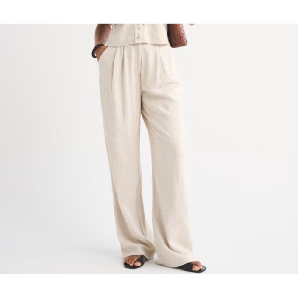 Abercrombie Fitch Pants Womens 37 Sloane Linen Blend Tailored Wide Leg Curve Lov